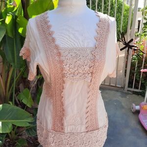 Johnny Was new light pink small embroidered blouse